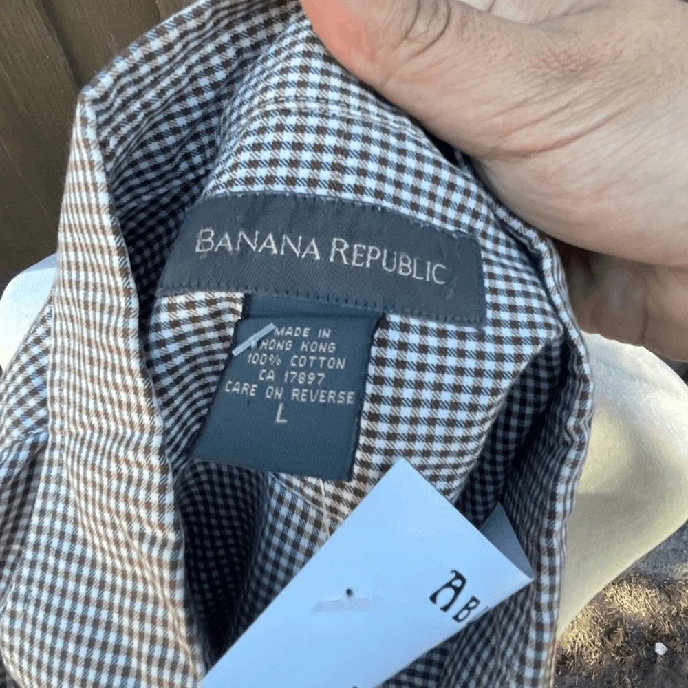 Banana Republic Button-Up Shirt | Brown Micro-Grid | Size L | Vintage